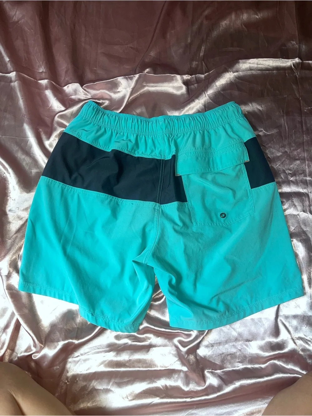 Saxx Teal and Navy Colorblock Swim Trunks Size Medium